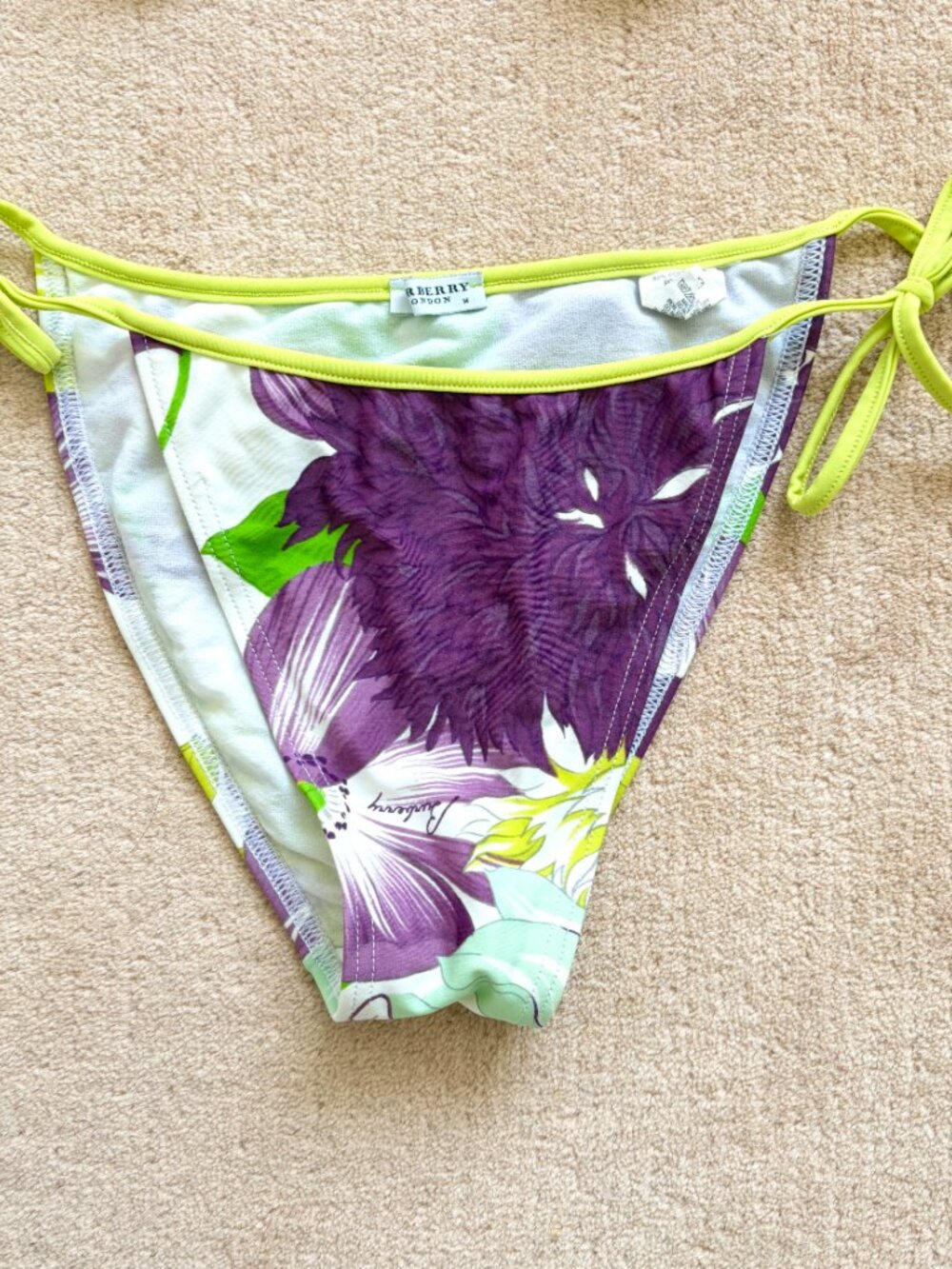 Burberry String Bikini Lime Green and Purple Floral Print Women's Medium - Picture 3 of 13